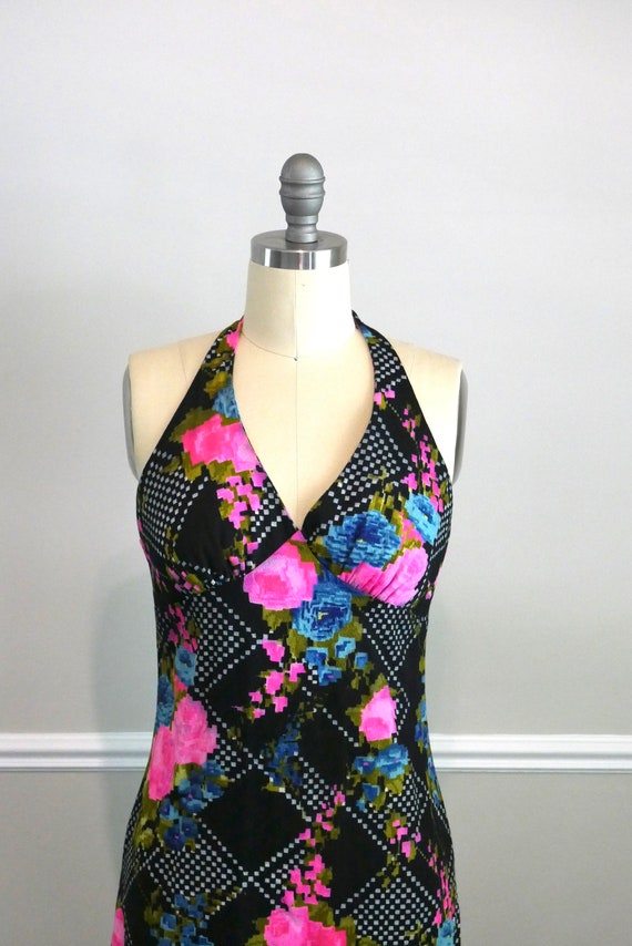 Vintage 1970s Maxi Dress / 70s black boho floral … - image 7