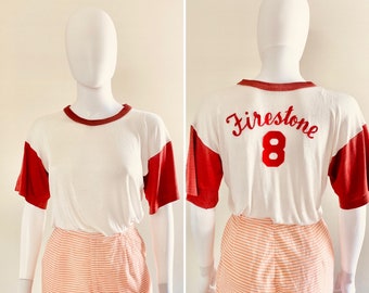 Vintage 1940s Baseball Tshirt / 40s retro Rayon tshirt / Size S M