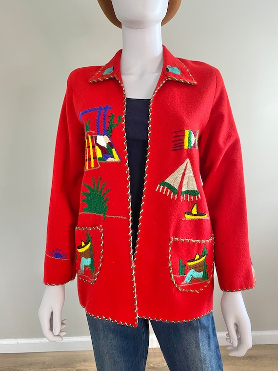 Vintage 1950s Red Mexican Souvenir Jacket / 50s r… - image 9