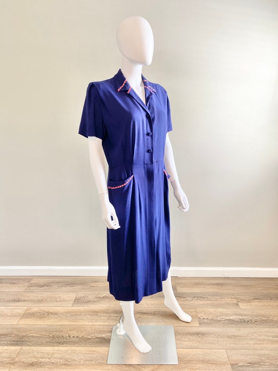 Vintage 1940s Navy Blue Rayon Dress / 40s retro d… - image 6