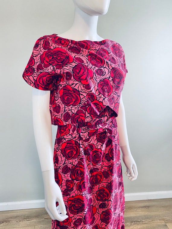 1960s Vintage Rose Print Dress / 60s floral print… - image 3