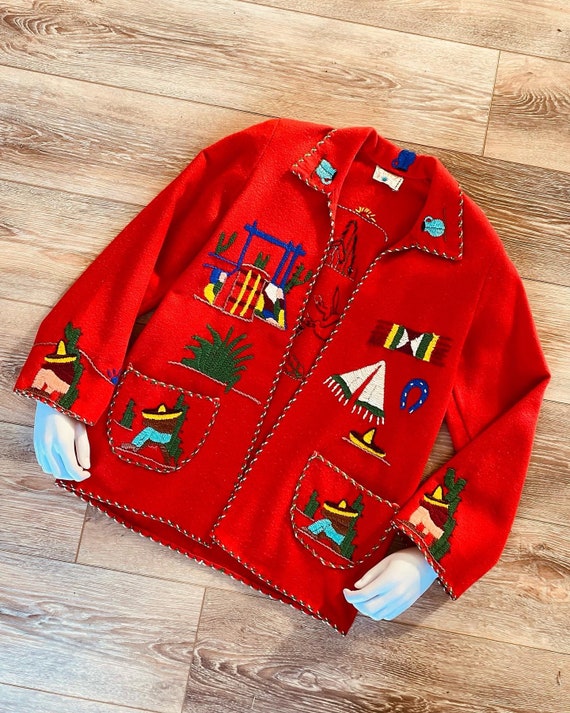 Vintage 1950s Red Mexican Souvenir Jacket / 50s r… - image 2