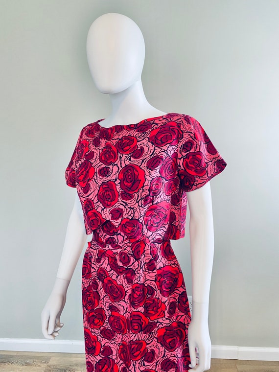 1960s Vintage Rose Print Dress / 60s floral print… - image 4