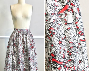 ON SALE Vintage 1950s Circle Skirt / 50s retro Jackson Pollock print Silver full skirt holiday party size XS S