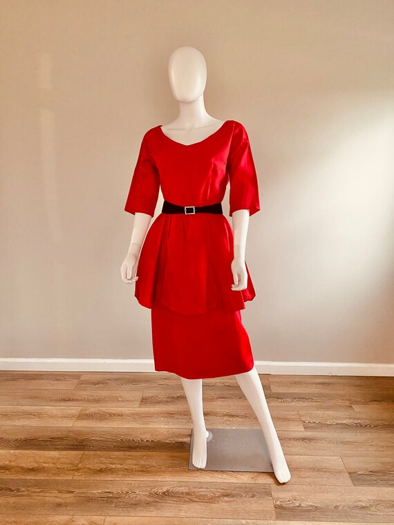 Vintage 1950s Red Wiggle Dress / 50s Holiday Dres… - image 3