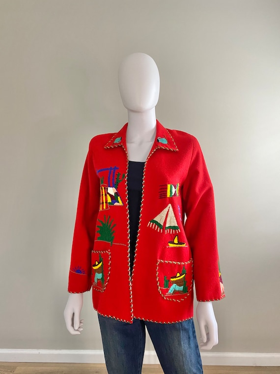 Vintage 1950s Red Mexican Souvenir Jacket / 50s r… - image 7