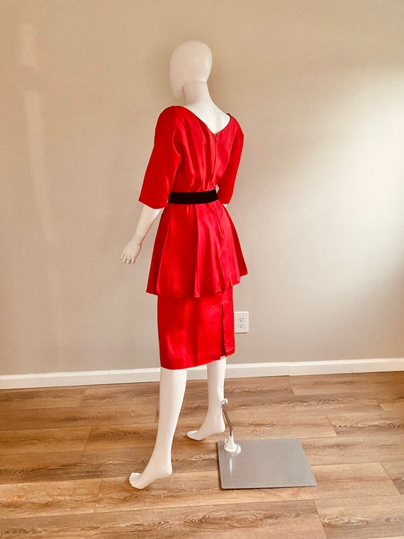 Vintage 1950s Red Wiggle Dress / 50s Holiday Dres… - image 9