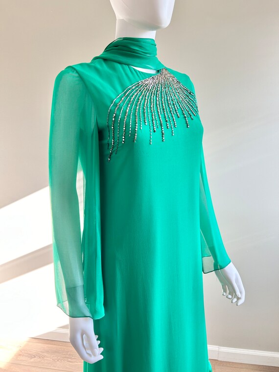 Vintage 1970s Green Chiffon Nat Kaplan Dress / 70… - image 6
