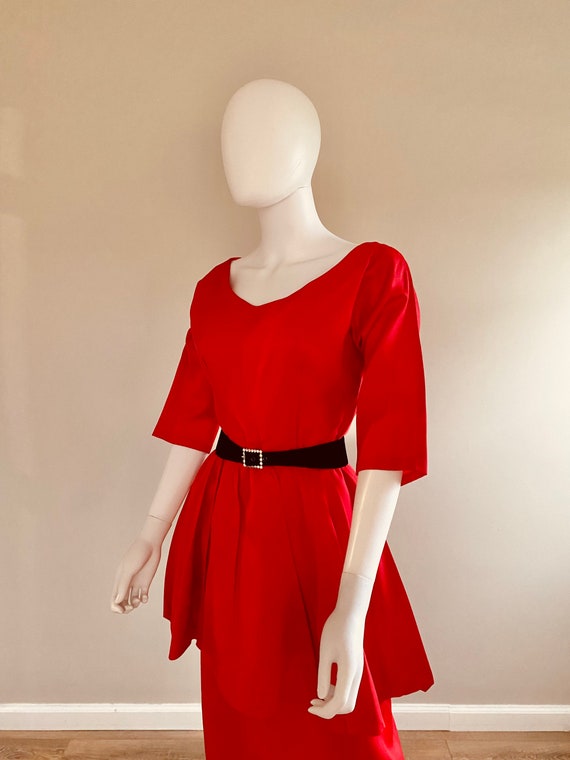 Vintage 1950s Red Wiggle Dress / 50s Holiday Dres… - image 5