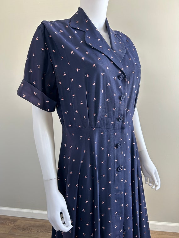 Vintage 1950s Navy Blue Floral Shirt Dress / 50s … - image 6