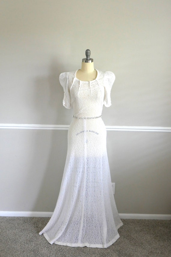 Vintage 1930s Wedding Dress / 30s white bias cut … - image 8