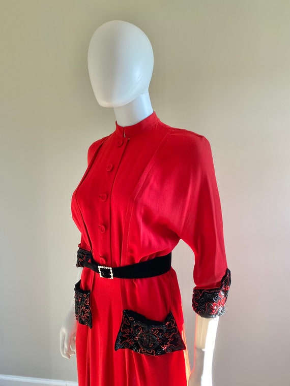 Vintage 1950s Red Rayon Dress / 50s holiday dress… - image 3