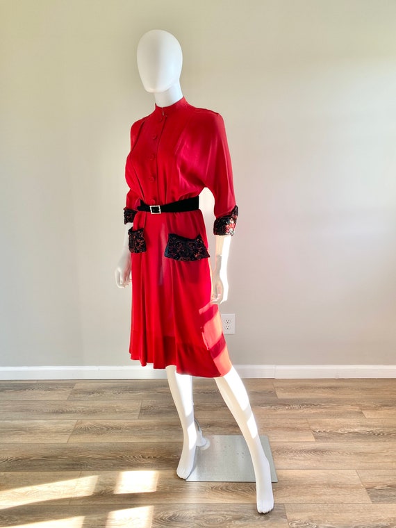 Vintage 1950s Red Rayon Dress / 50s holiday dress… - image 5