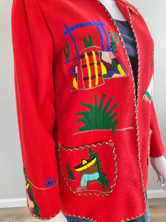 Vintage 1950s Red Mexican Souvenir Jacket / 50s r… - image 4