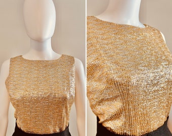 Vintage 1960s Gold Lame Sleeveless Top / 60sRetro