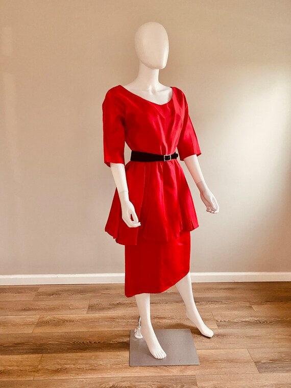 Vintage 1950s Red Wiggle Dress / 50s Holiday Dres… - image 4