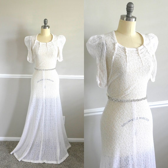 Vintage 1930s Wedding Dress / 30s white bias cut … - image 1