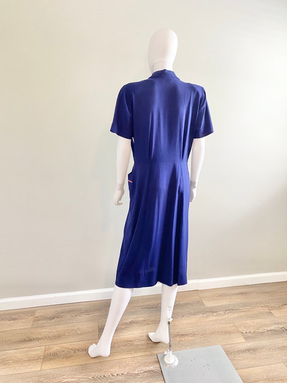 Vintage 1940s Navy Blue Rayon Dress / 40s retro d… - image 10