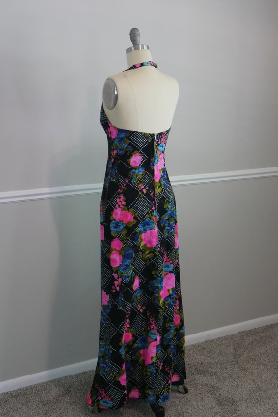 Vintage 1970s Maxi Dress / 70s black boho floral … - image 8