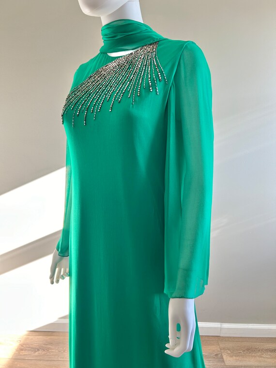 Vintage 1970s Green Chiffon Nat Kaplan Dress / 70… - image 3