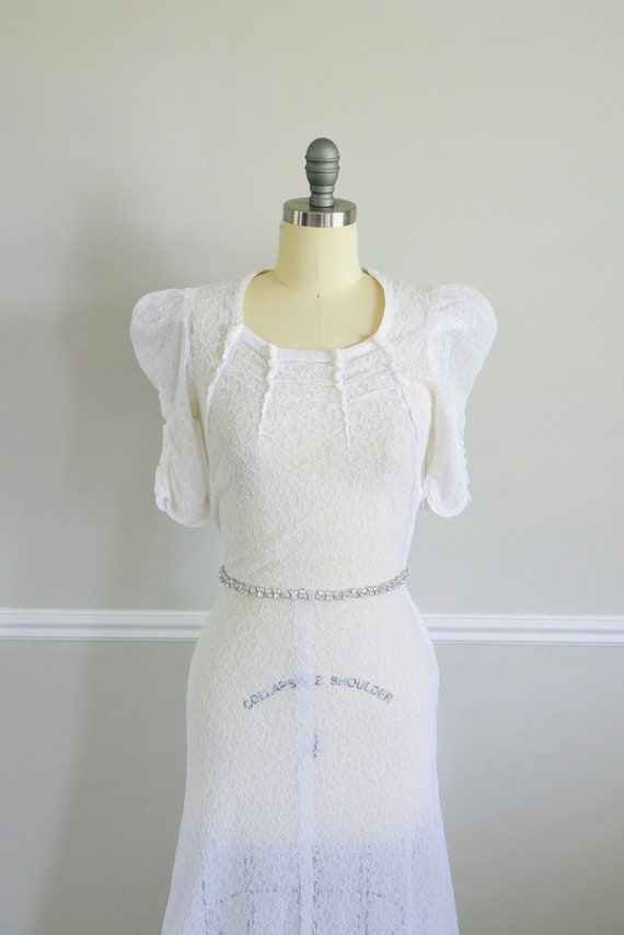 Vintage 1930s Wedding Dress / 30s white bias cut … - image 6