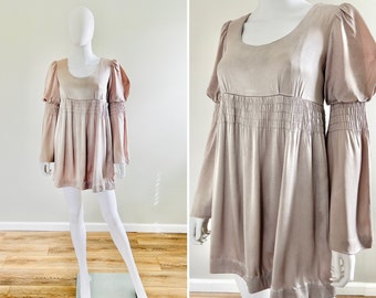 Vintage 1970s Young Edwardian Silver Mini Dress / 70s babydoll dress / Size XS S