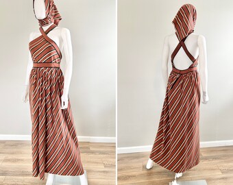 Vintage 1970's Hazel Haire for Friedricks Sport Sundress / 70s retro halter dress / Size S