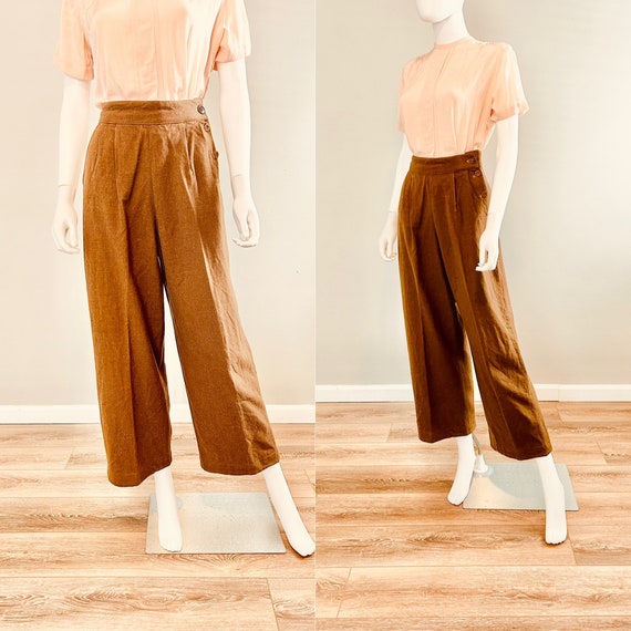 Vintage 1940s Olive Green Wool Pants / 40s WAC WW… - image 1