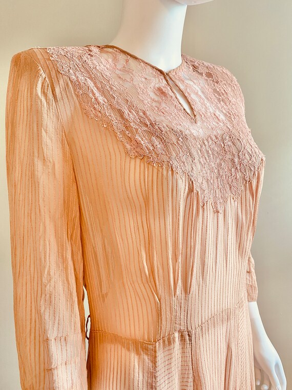 Vintage 1930s Sheer Blush Pink Dress /30 sheer Pinstr… Gem