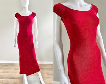 Vintage 1990s Red Body Con Formal Dress / 90s Jessica McClintock for Gunne Sax dress / Size XS S