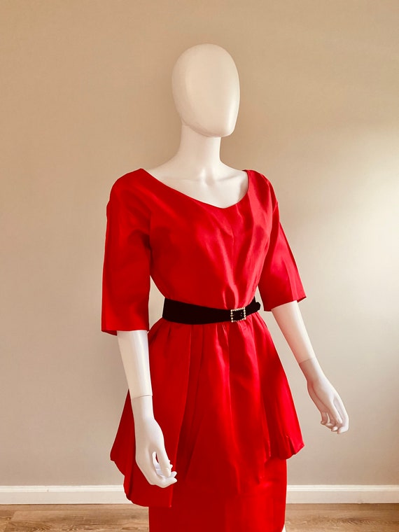 Vintage 1950s Red Wiggle Dress / 50s Holiday Dres… - image 6