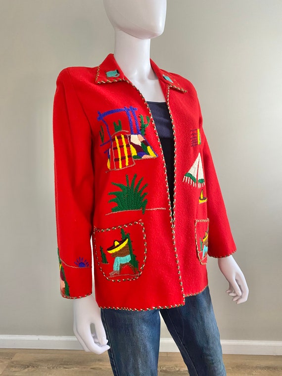 Vintage 1950s Red Mexican Souvenir Jacket / 50s r… - image 6