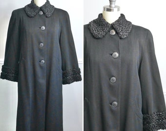 Vintage 1940s Studded Coat / 40s retro wool gaberdine old Hollywood full length coat size S