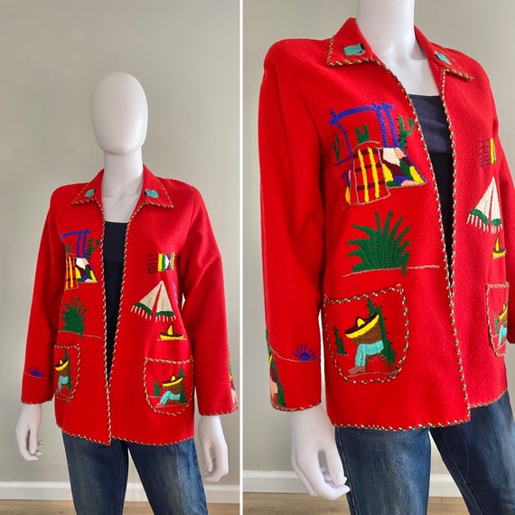 Vintage 1950s Red Mexican Souvenir Jacket / 50s r… - image 1