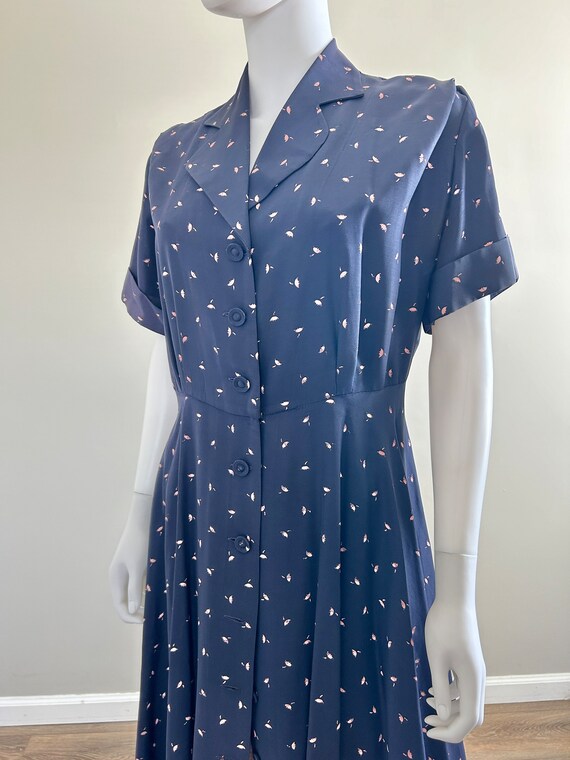 Vintage 1950s Navy Blue Floral Shirt Dress / 50s … - image 5