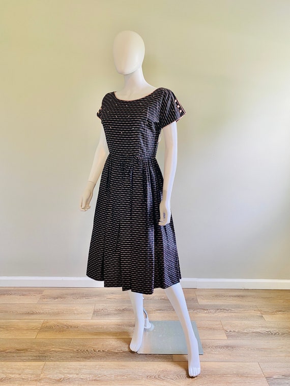 Vintage 1950s Black and Pink Fit and Flare Party … - image 6