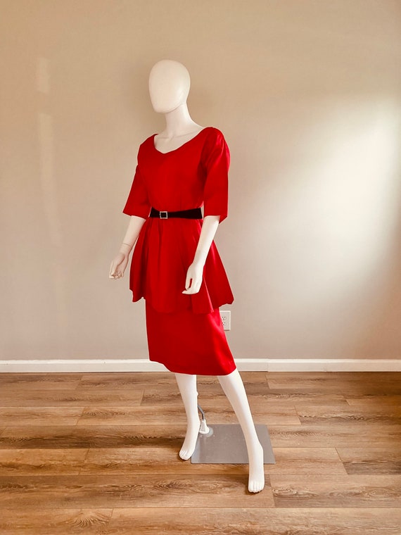 Vintage 1950s Red Wiggle Dress / 50s Holiday Dres… - image 7