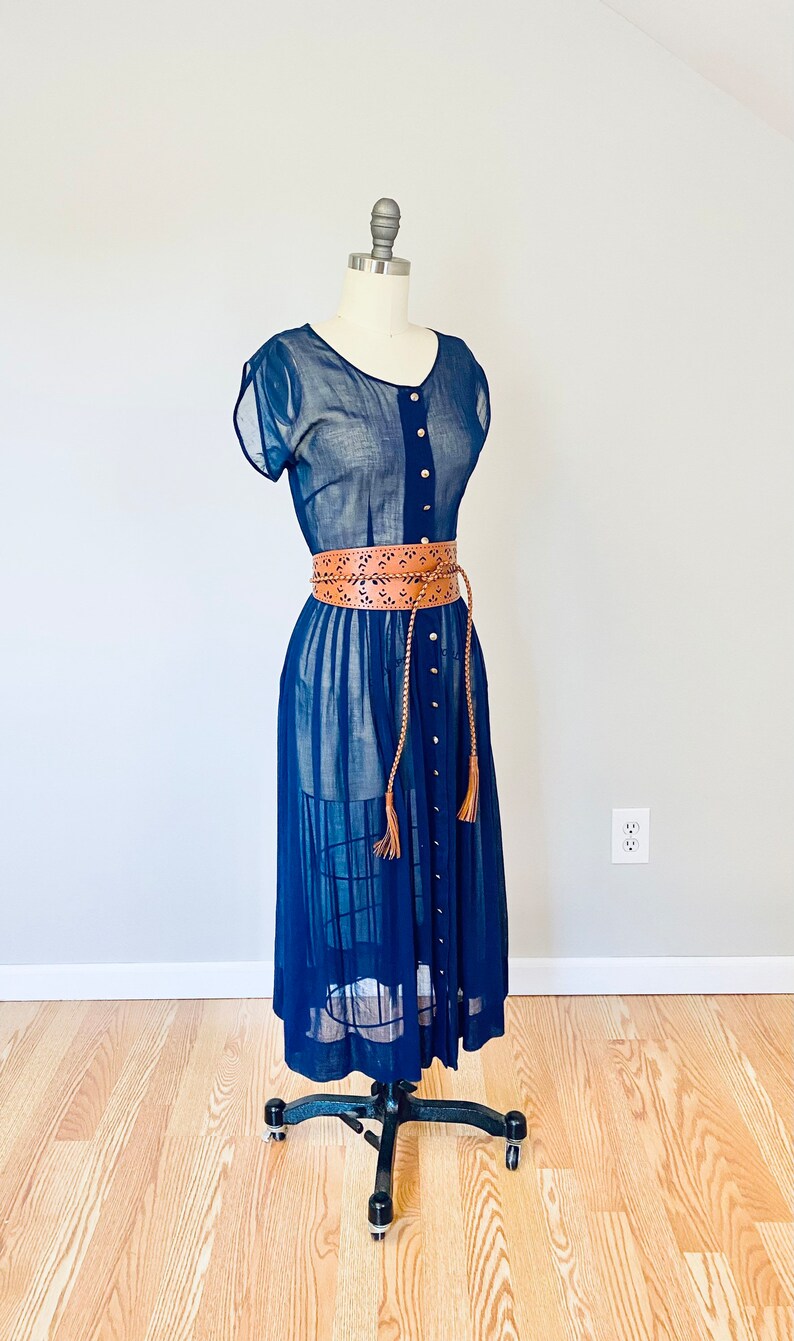 Vintage Blue Sheer Lined Maxi Dress Free Size