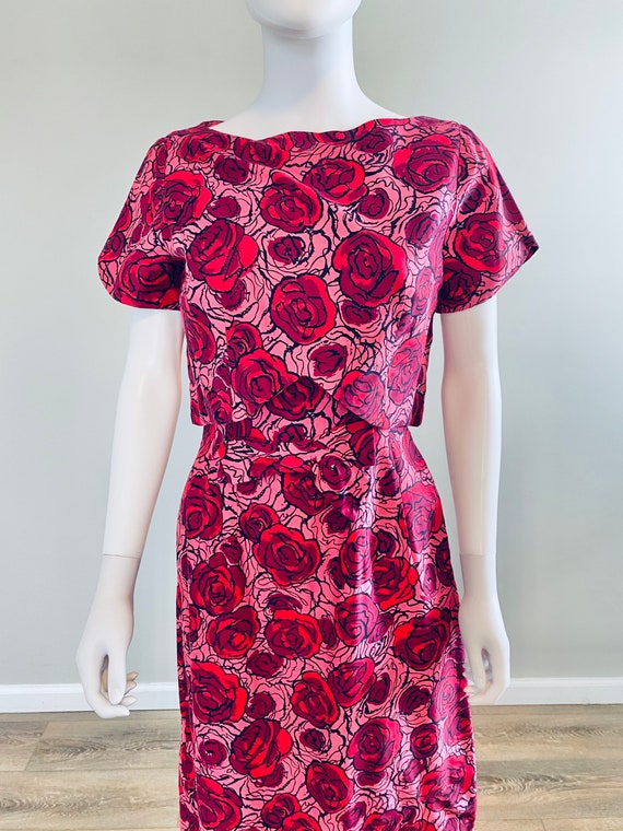 1960s Vintage Rose Print Dress / 60s floral print… - image 9