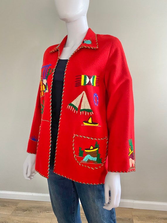 Vintage 1950s Red Mexican Souvenir Jacket / 50s r… - image 3