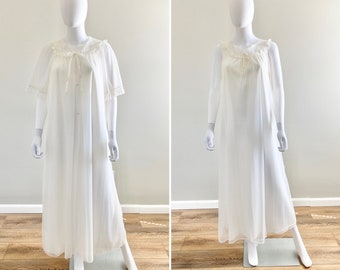 Vintage 1970s Sheer Nightgown and Robe Set / 70s Lingerie / Size L XL