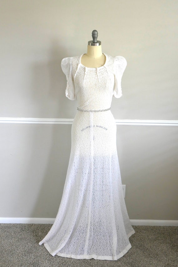 Vintage 1930s Wedding Dress / 30s white bias cut … - image 3