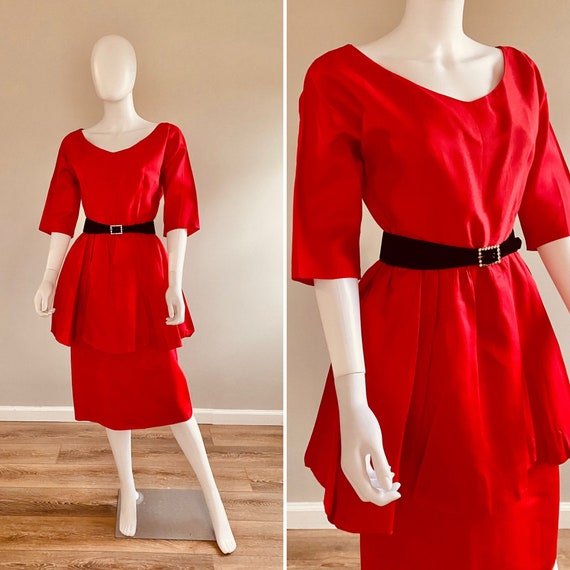 Vintage 1950s Red Wiggle Dress / 50s Holiday Dres… - image 1