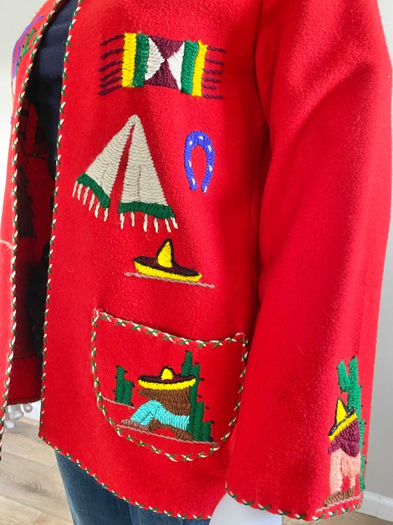 Vintage 1950s Red Mexican Souvenir Jacket / 50s r… - image 5