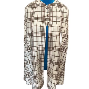 1960’s-1970s vintage Retro white brown plaid stripe Cape Poncho/MOD plaid Cape Coat /MOD fashion/retro jacket/retro fashion/bohemian cape