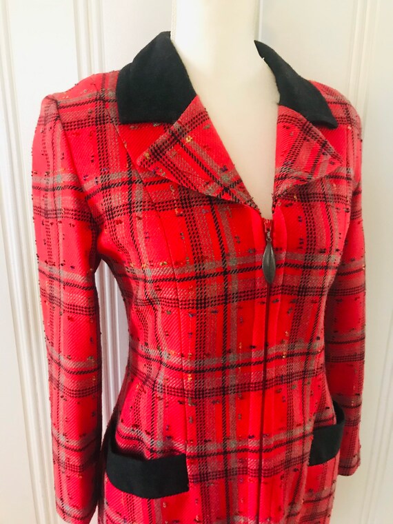 70s Vintage Kathryn Dianos Red Plaid Zip Down Pen… - image 2