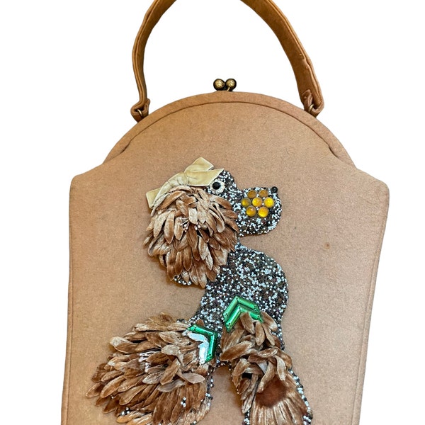 RARE Jolles Original Vintage 1950s Jeweled Dog Purse/Top Handle/vintage brown Jolles handbag/vintage beaded purse