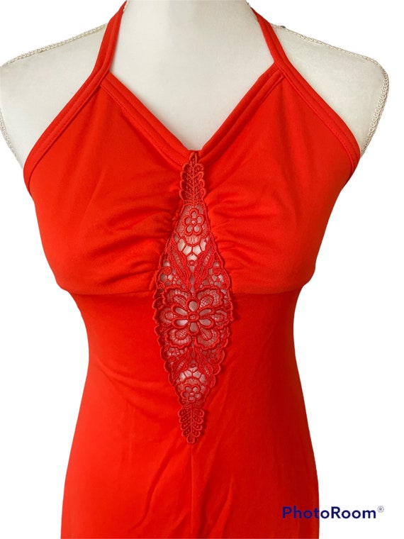 60’s-70’s Boho Orange Red halter Dress/long boho … - image 1