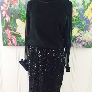 SALEMorton Myles Size 10 Evening Dress/80&#39;s sequin dress/black sequin dress/chiffon dress/womens formal dress/formal dress/sparkly dress