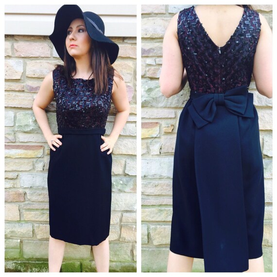 SALE! 60'S Black Sequin Dress/Women's formal dres… - image 1